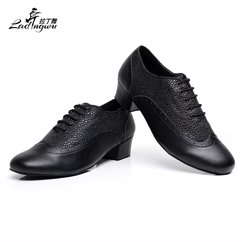 Ladingwu New Brand Modern Men\'s Ballroom Tango Waltz Latin Dance Shoes Microfiber Synthetic Leather Color Black/Brown/Red