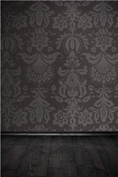 

8x12FT Vintage Grey Gray Damask Pattern Wall Dark Wooden Floor Custom Photography Backdrop Studio Background Vinyl 8x15 10x20