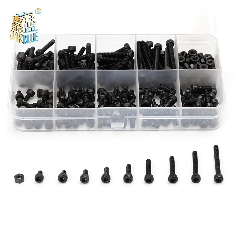 Black Din912 Screws And Nuts Kit, 300Pcs/Set, Allen Bolt Hex Socket ...