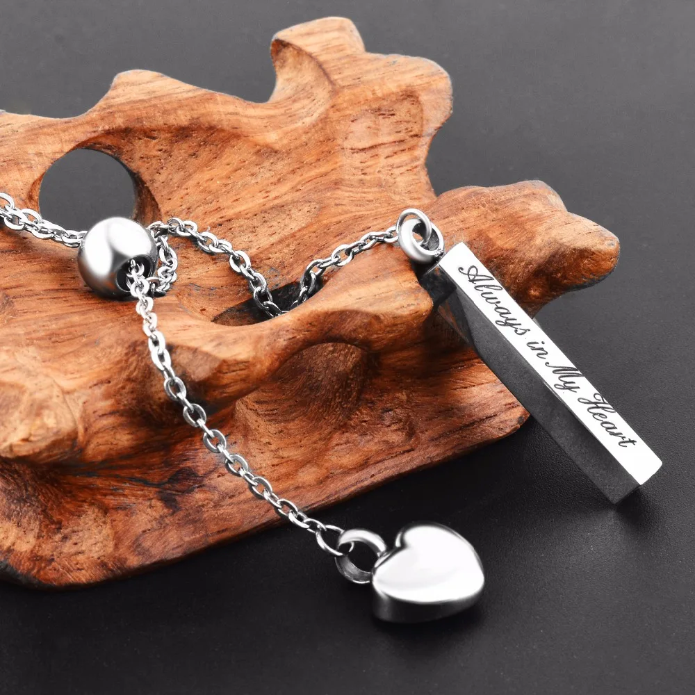 Collar con forma de corazón de cremación para mujer, colgante de acero inoxidable, urna de recuerdo, joyería conmemorativa, siempre en mi corazón