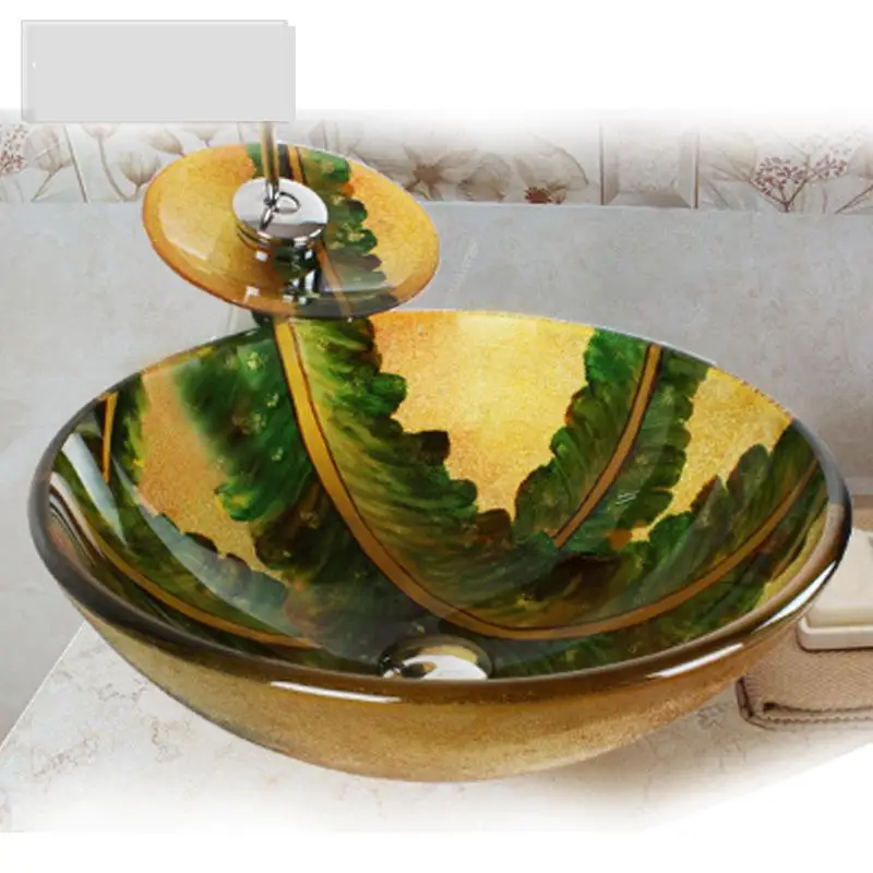 

Leaf Art Hand-made Tempered Glass Bathroom Vessel Sink Basin round