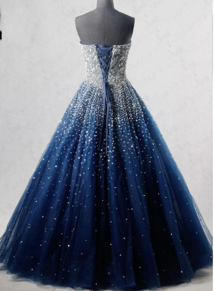 Neue Ballkleid Elegante Prom Kleider 2019 Perlen Schatz Tulle Navy Blau Formale Kleid für Graduation Abend Prom Party Kleider