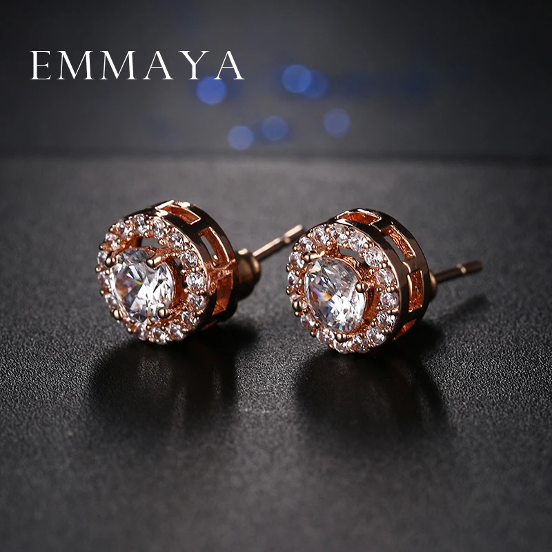 Emmaya Fashion Prong Setting CZ Crystal White / Rose Gold Color Stud Earrings Jewelry for Women Boucle D\'oreille