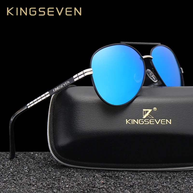 KINGSEVEN-gafas de sol de aleación de aviación para hombre, lentes de sol con montura completa, HD, polarizadas, UV400, protección ocular, 2023