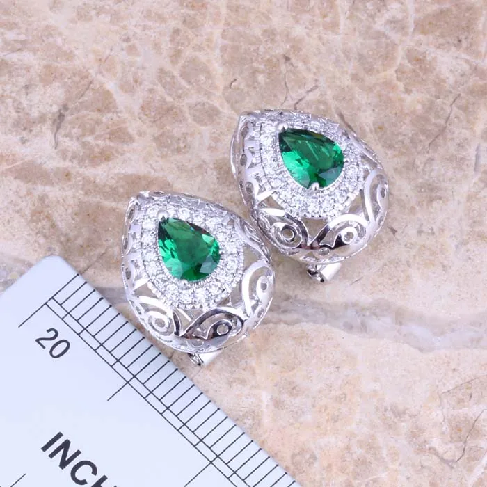 Marvelous Green Cubic Zirconia White CZ Silver Plated Earrings Pendant Necklace Jewelry Sets S0742