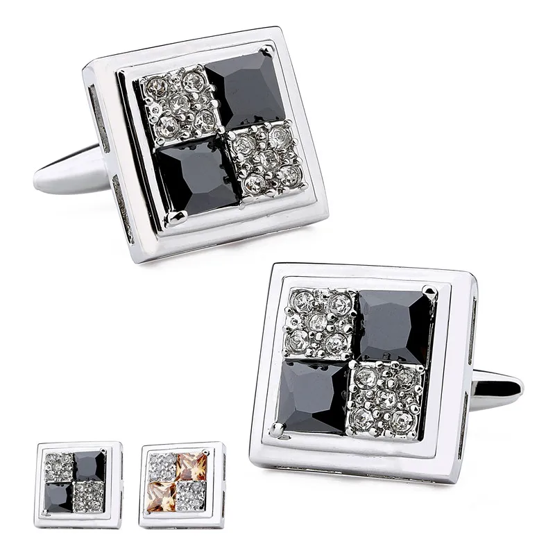 

HAWSON Luxury Zircon Cufflinks for Men Square Pattern Trendy Shirt Accessories High Quality Best Gifts for Men's Wedding