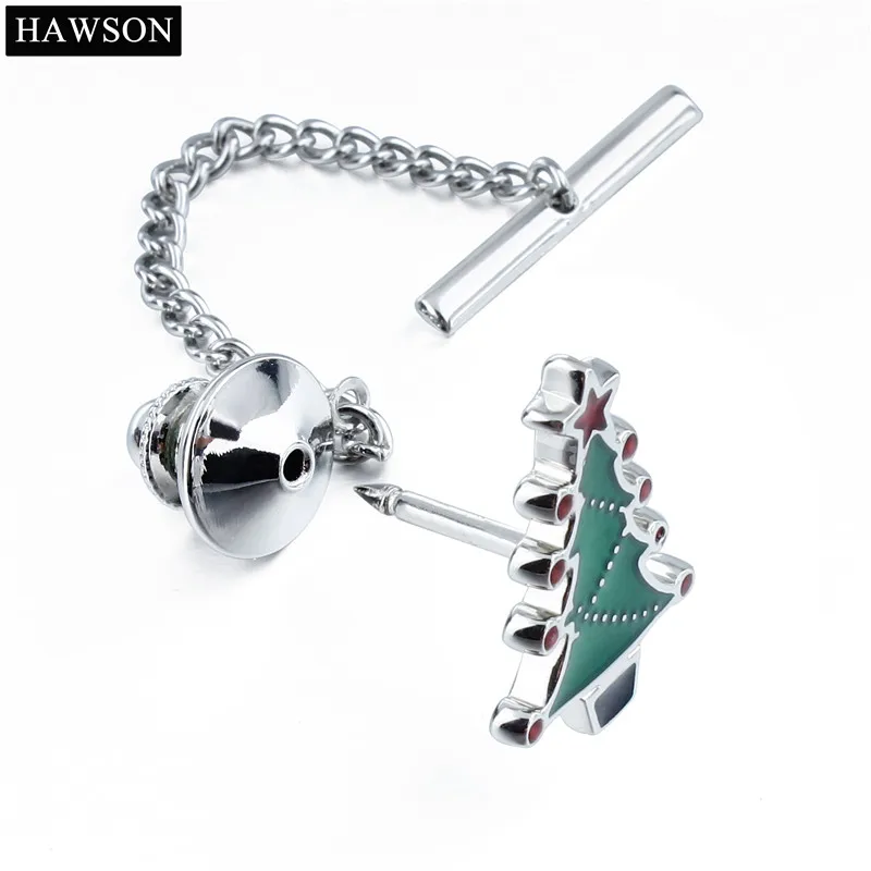 HAWSON Christmas Tree Tie Tack with Chain Clutch Safety Locking Back Tie Pin Best Gift For Men