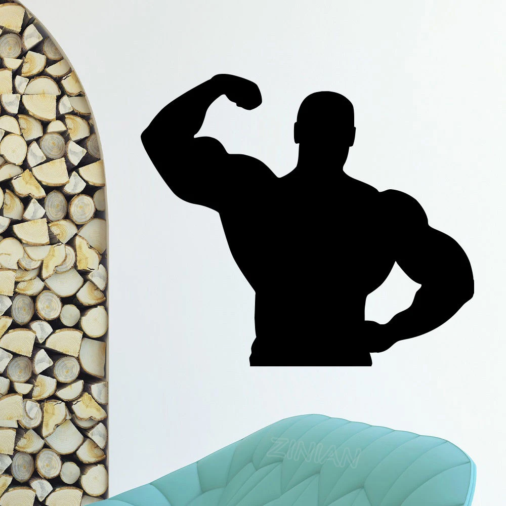 Muscular Man Silhouette Wall Stickers for Bedroom Sport Fitness Body-Building Wall Decals Gym Removable Wall Decor Posters Z630