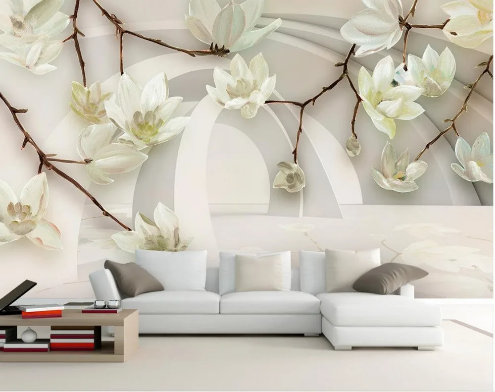 

3D stereoscopic painting the living room TV sofa backdrop magnolia wallpaper murals flowers 3d mural paintings