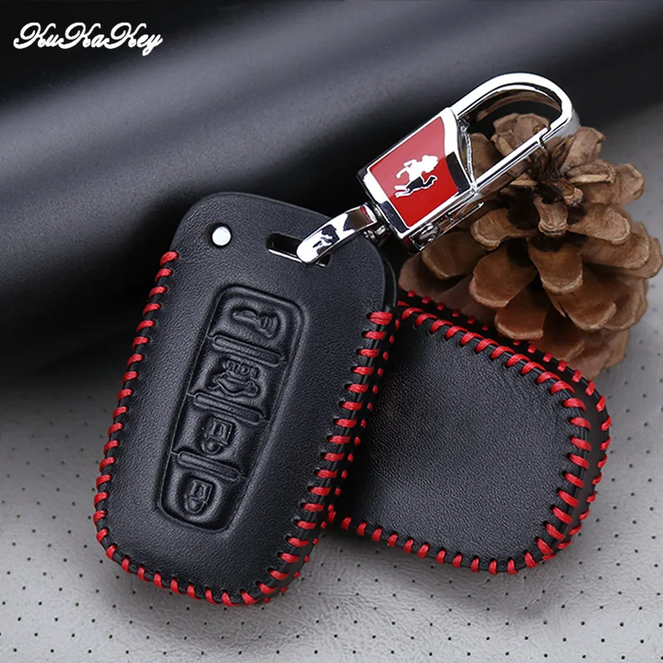 

Leather Car Key Protective Cover with Horse Pattern Keychain Holder For Hyundai Genesis Equus Elantra Veloster Fit For Kia k2 k5