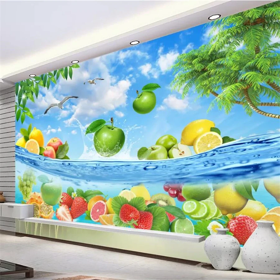 Beibehang Custom wallpaper 3d photo mural HD fruit fresh summer Hawaiian sea water living room TV background wall paper 3d mural