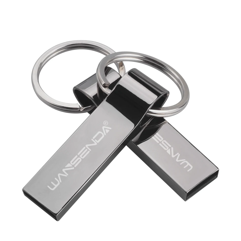 Wansenda-unidad Flash USB de acero inoxidable de Metal, lápiz de memoria con llavero, 128GB, 8GB, 16GB, 32GB y 64GB