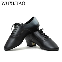 shengzixue Men's Latin dance shoes Genuine leather Ballroom dancing shoes Low heel 2.2cm big size Party Square dance shoes