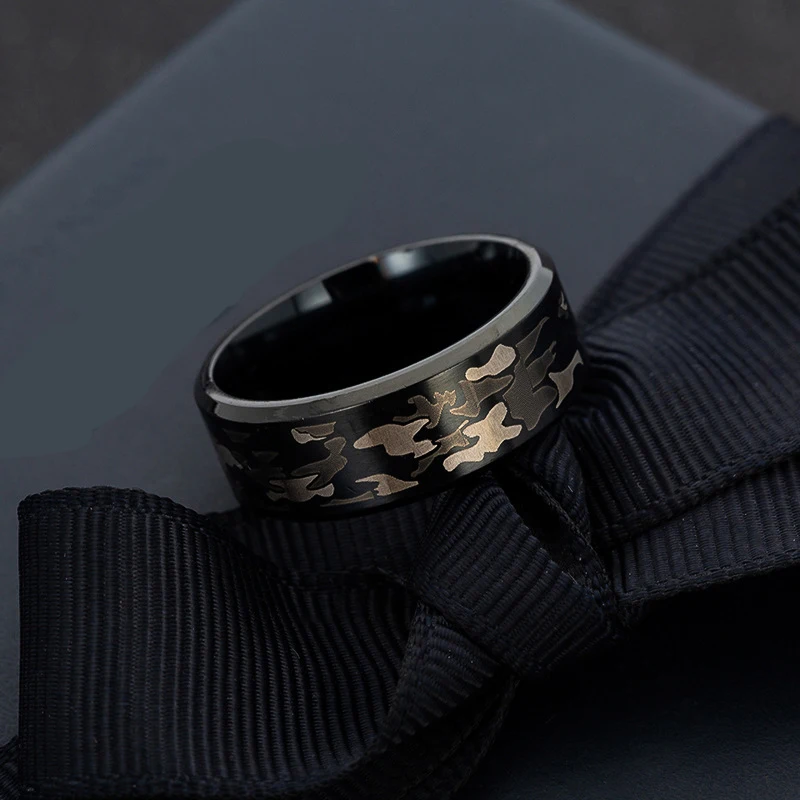 Ethnic Titanium Steel Black Military Men's Rings Male Punk Three-color Camouflage Black Ring Camo Men Jewelry Anel Masculino