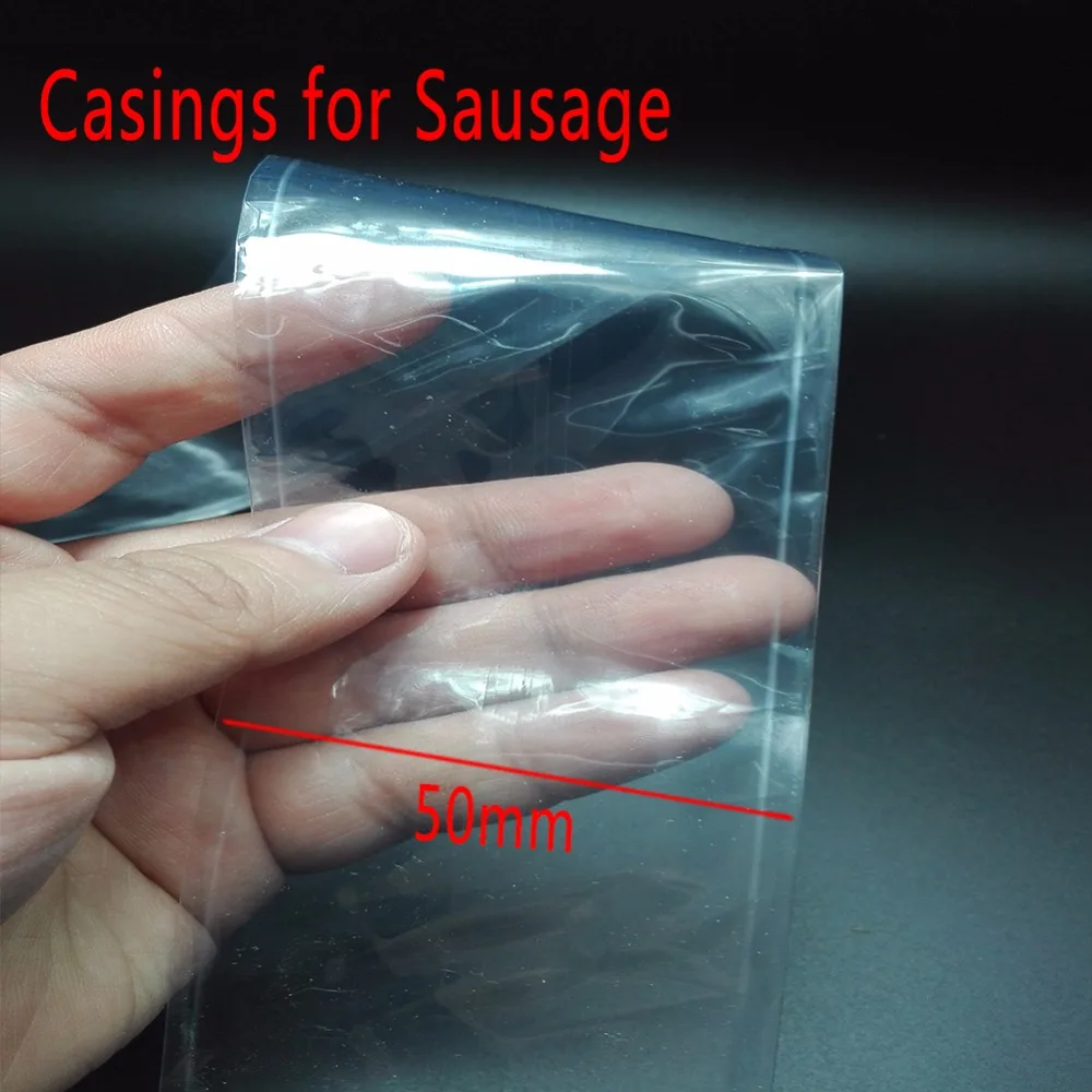 1PC  Food Grade Casings for Sausage Salami Length:50cm Wide50mm Shell for Sausage Maker Machine Hot Dog Plastic Casing Inedible