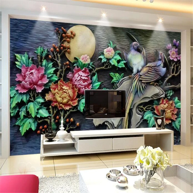 

wellyu обои Custom wallpaper 3d peony flower bird background wall flower bird wood wall background wall painting wall paper