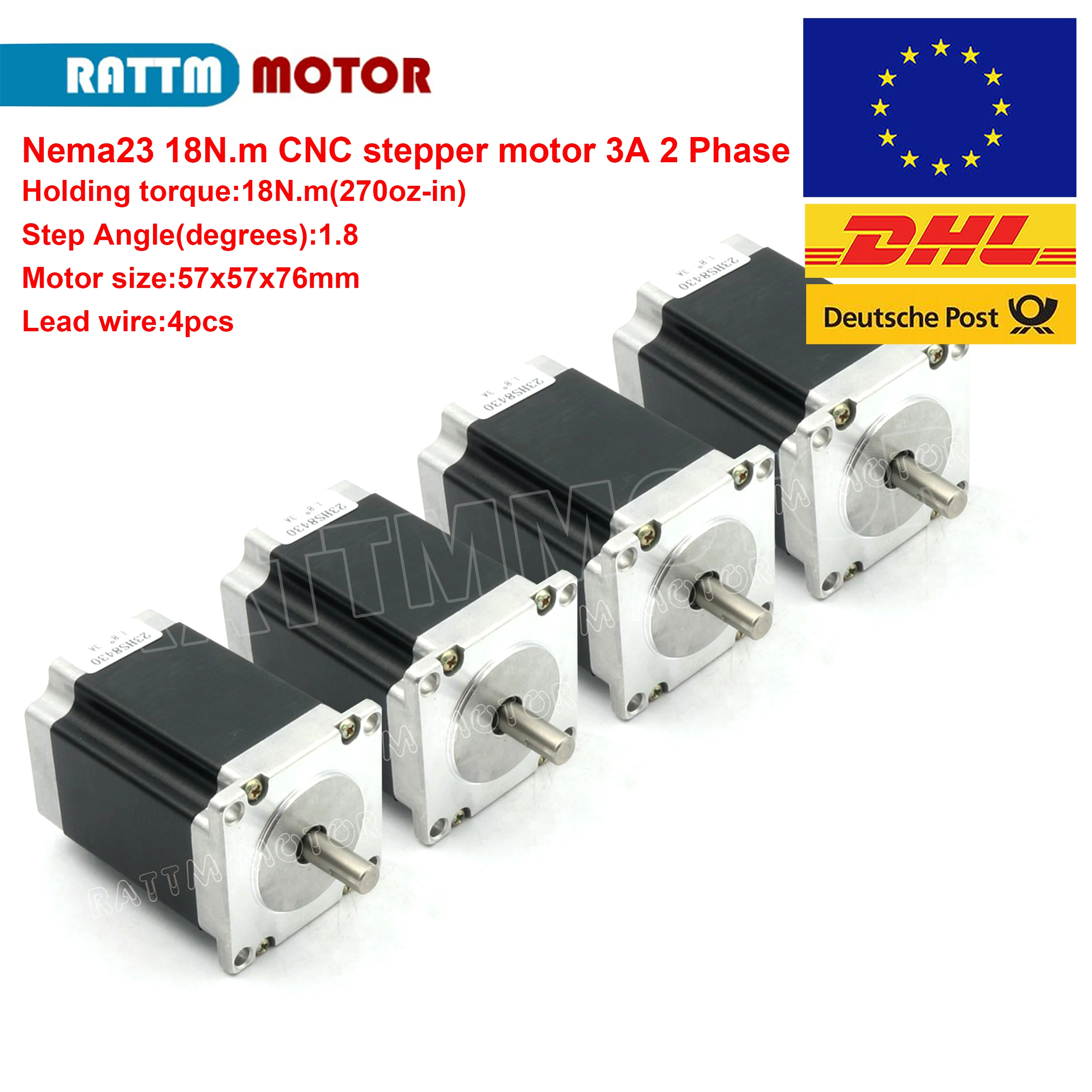 

4pcs Nema 23 stepper motor 76mm 1.8Nm 270 Oz-in 3A for 3D printer CNC engraving milling machine 23HS8430