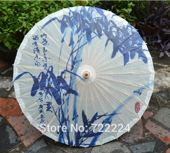 

Free shipping blue bamboo paintinghandmade umbrella waterproof sunshade dance props oiled paper umbrella unique chinese umbrella