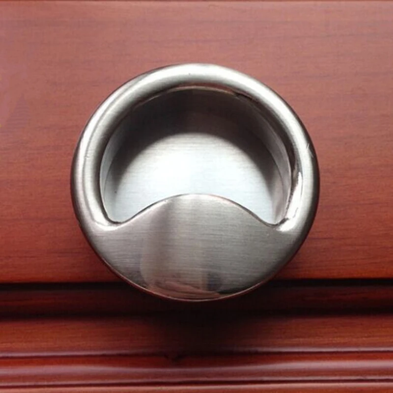 Free shipping modern simple furniture flush knobs Stain silver drawer cabinet pulls knobs Brushed nickel dresser kitchen handles