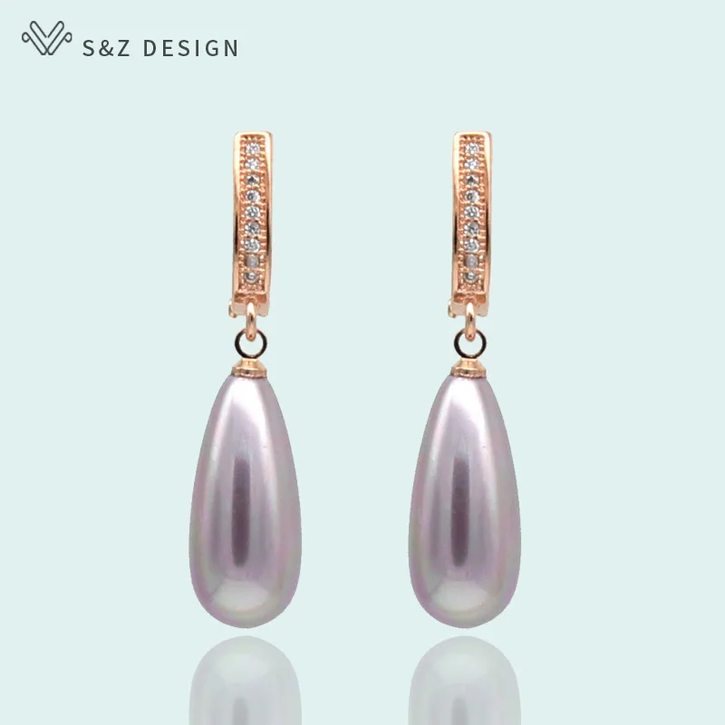 S&Z DESIGN New Imitation Pearls Multicolor Water Drop Long  Dangle Earrings For Women Fine 585 Rose Gold Color Jewelry