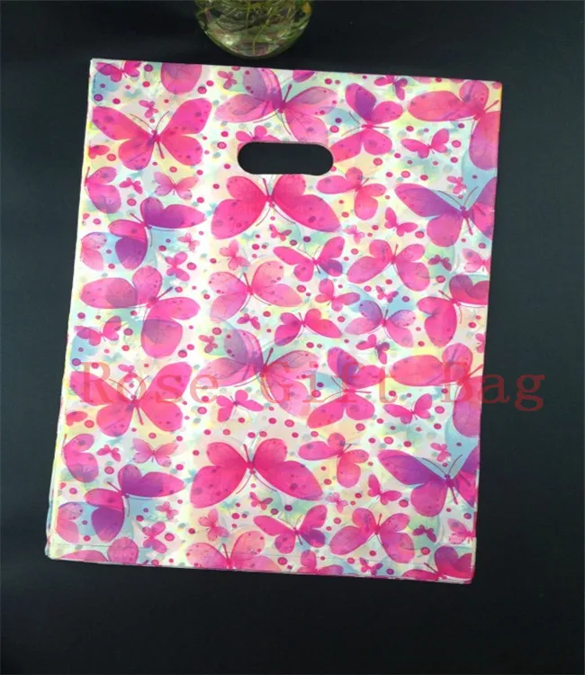 100pcs/lot Colorful Butterfly Design Large Plastic Bag Gift Bags 25x35cm Thick Clothes Gift Packaging Bag Plastic Shopping Bags