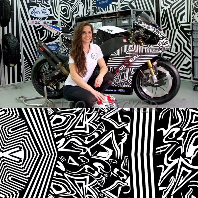 

5/10/15/20/25/30m*1.52m Black White Camouflage Wraps Adhesive PVC Film Car Wrap Racing Car Camo Sticker Vehicle DIY Decal