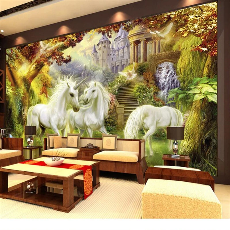 

wellyu papel de parede para quarto Custom wallpaper European forest white horse background wall 3d wall murals papel pintado