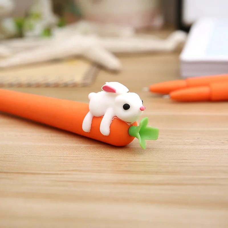 4 pcs Korean new cute cartoon creative white rabbit love carrot student black neutral pen office signature pen