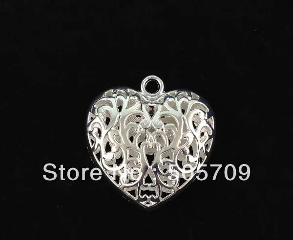 

12 Sterling silver plate 50mm filigree heart pendants A10472SSP