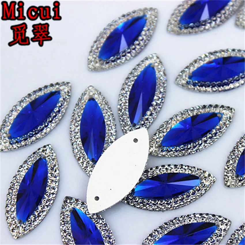 Micui 50pcs 11*24mm Dual color Horse eye Resin Rhinestone Crystal Flat Back Beads Sew On For DIY Wedding Decoration ZZ533