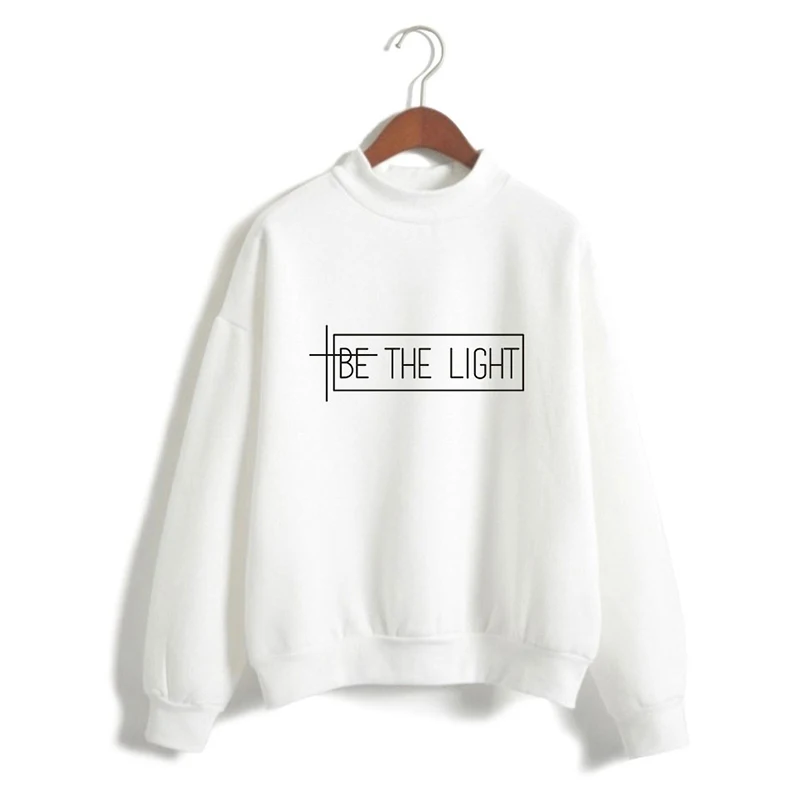 LUCKYFRIDAYF Be The Light Print Fashion High Collar Hoodies Men Women Casual Capless Sweatshirt Tops Long Sleeve Hoodie Pullover