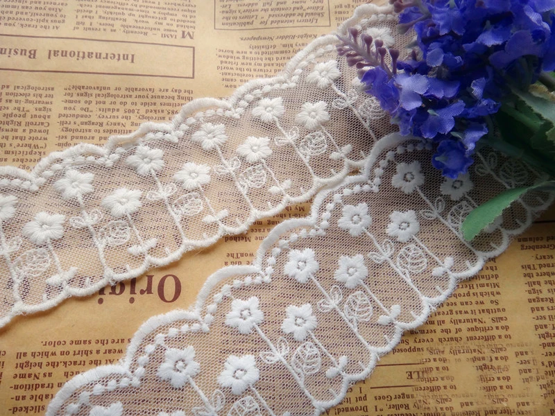 

10 yards/lot width 5.8cm 2.28" white/beige mesh embroidery lace trim ribbon fabric for dress/skirt clothes 1012657L4K61