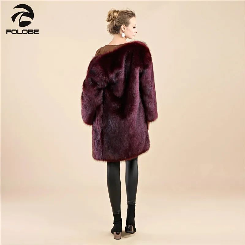 FOLOBE Women Winter Faux Fur Coat Female Luxury Artificial Fur Coats Jackets O-Check Burgundy Long Outwear Women Clothing