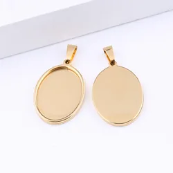 5pcs oval cabochon pendant base setting trays 18x25mm stainless steel gold plated bezel necklace blanks for jewelry making