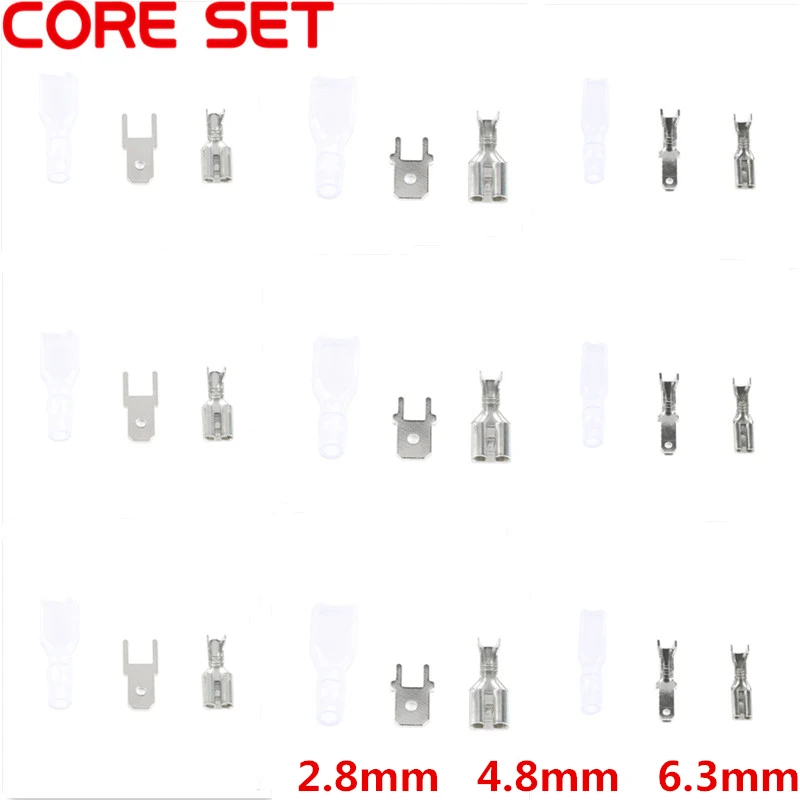 100pcs/Lot 2.8mm 4.8mm 6.3mm Brass Crimp Terminal Male Female Spade Connectors  Insulating Sleeve 22-16AWG