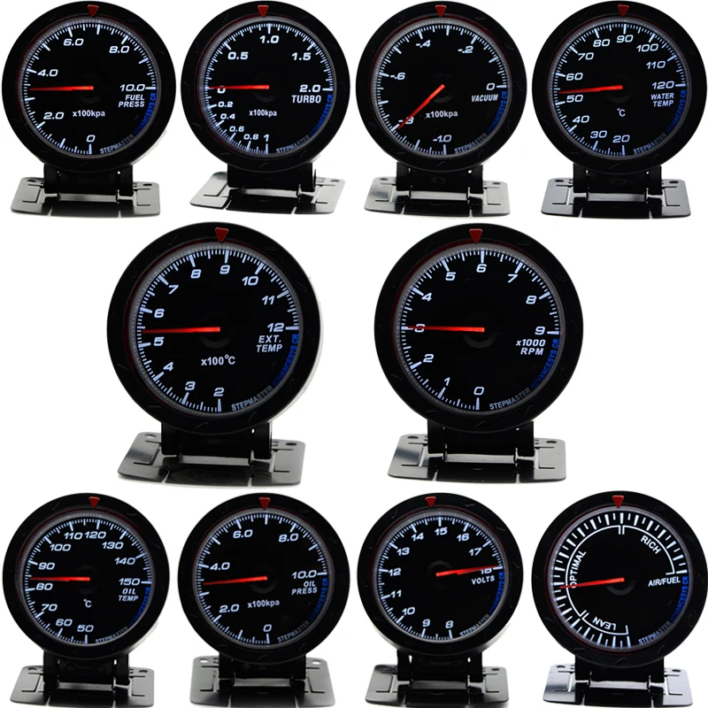 60MM Boost Turbo/Vacuum/Water Temp/Oil Temp/Oil Press/Voltmeter/Air Fuel Ratio/ EGT/Fuel Press/Tachometer Gauge With Black Face