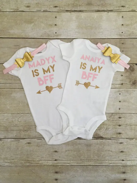 personalized Boys girls best friends newborn infant baby bodysuit onepiece romper Outfit coming Home toddler shirt party favors