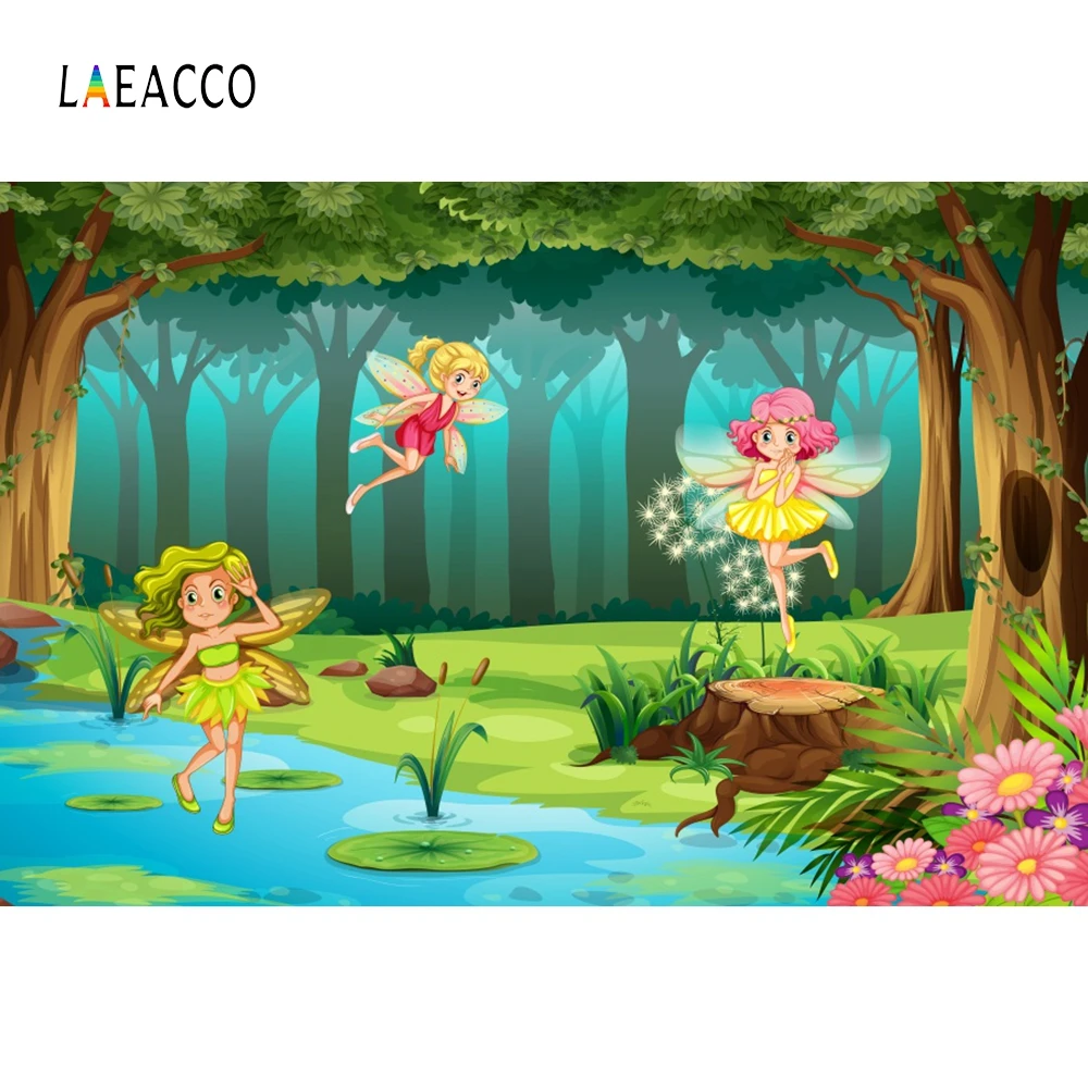 

Laeacco Cartoon Angel Elf Flowers Scene Baby Children Photography Backdrops Dreamlike Photographic Studio Photo Backgrounds Wall