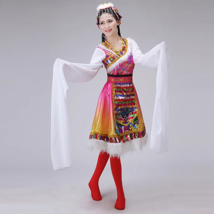 Tibetano Costume di Ballo Per Bambini di Età Manica Tibetano Tibetano Mongol Nazionale Prestazioni Costume Femminile