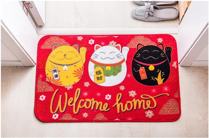 

1 PC Anti-slip Pad Lucky Cat Cute Entrance Door Carpet Mat Festive Hall Bathroom Kitchen Absorbent Creative