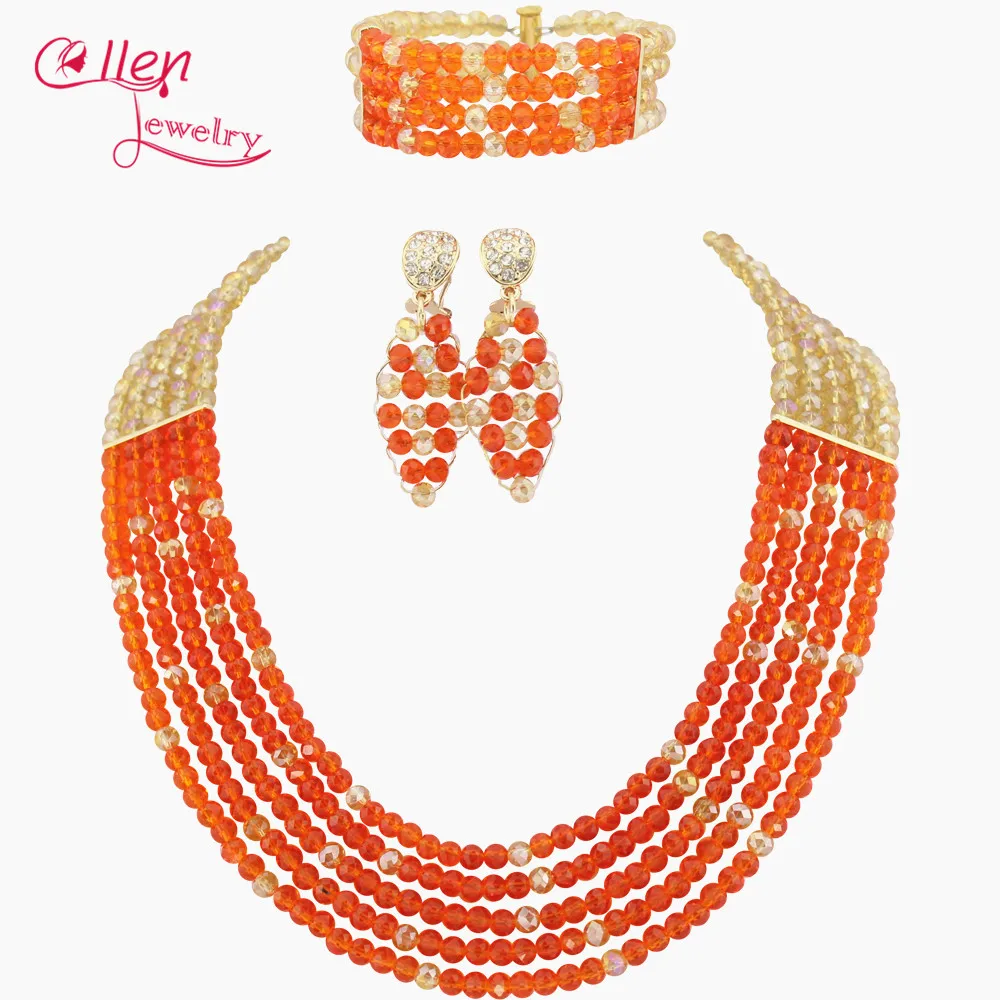 

Yellow African Beads Jewelry Set Crystal Beads Necklace Set indian nigerian wedding bridal jewelry set women necklace set W7270