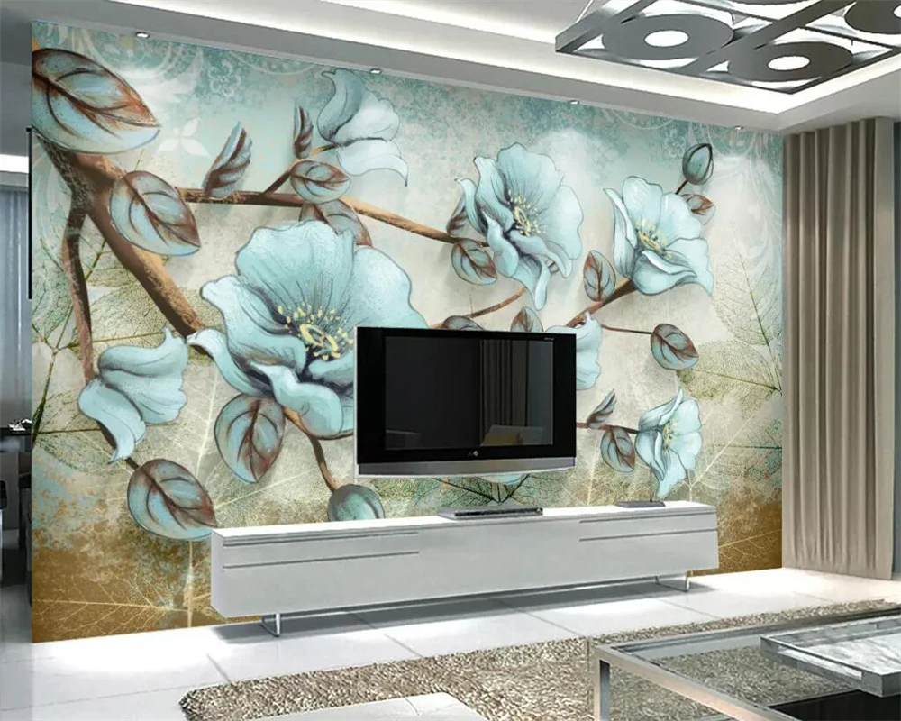 

Custom wallpaper vintage floral flowers and birds modern minimalist abstract TV background wall painting 3d wallpaper