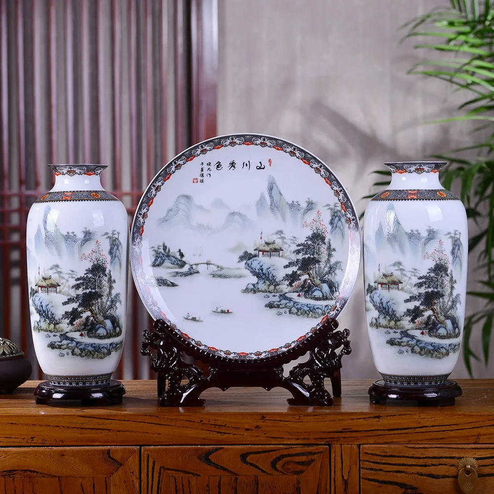 Antique Jingdezhen Ceramic Vase Set Classical Chinese Traditional Handmade Eggshell Vase Flower Vases Porcelain Vase