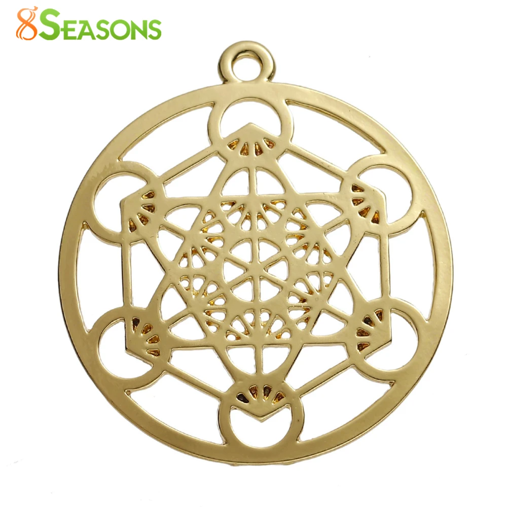 8Seasons Bohemian Copper Merkaba Meditation Pendants Round Silver Color Hollow Charms DIY Making Necklace Jewelry,1-10PCs