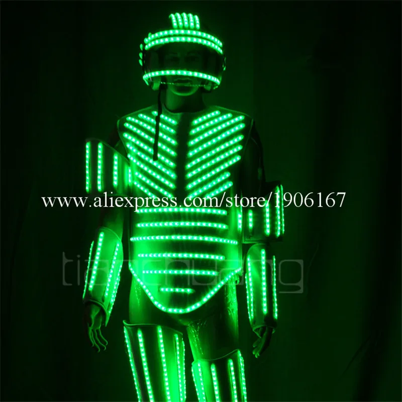 RGB Colorful LED Luminous Ballroom Costume Dance Robot Tron Suits Led Light Up Party Event Stage Performance Clothes Helmet