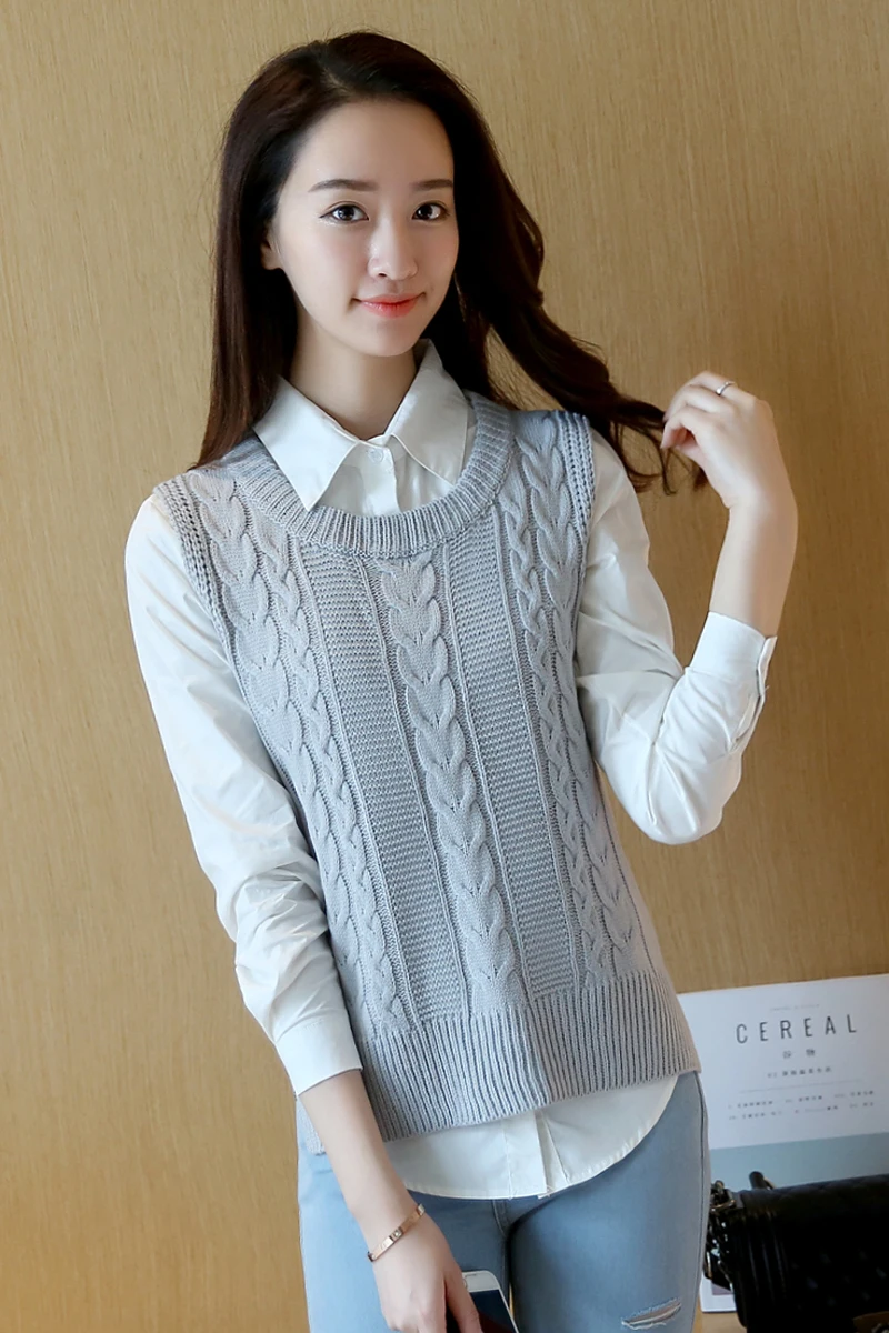 Chinese New Year Vest Women Casual Pure color Sleeveless Sweater Loose Korean High quality Women knit Sweater Vest 4 color