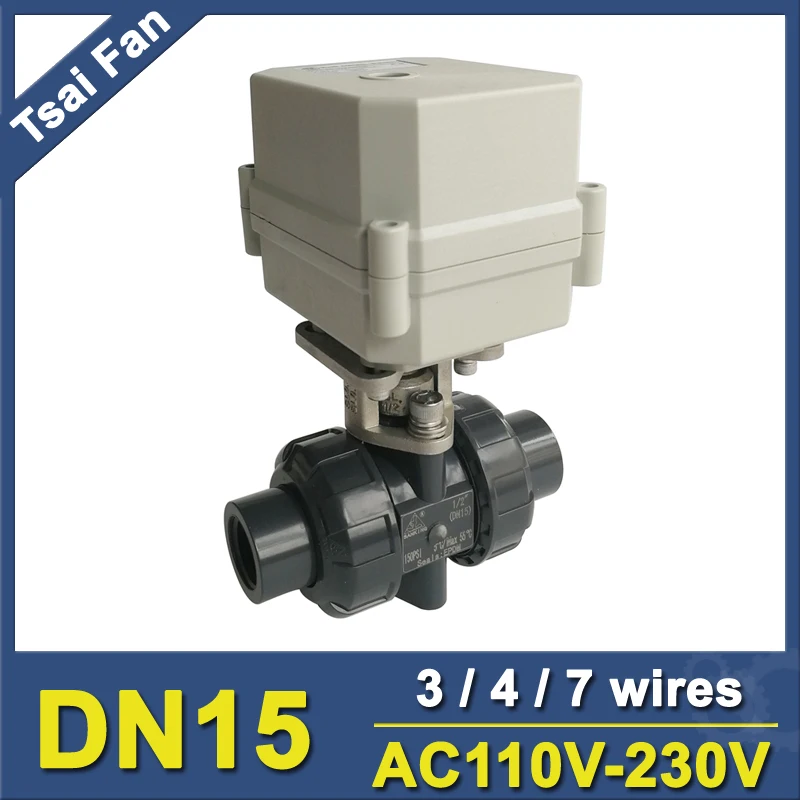 

DN15 Plastic Actuated Valve AC110V-230V 3/4/7 Wires BSP/NPT 1/2'' 10NM On/Off 15 Sec Electric Shut Off Valve Metal Gear CE