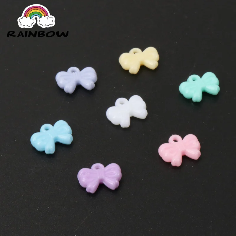 DIY Mixed Spring Color Acrylic Bowknot Charms Beads For Handmake 12x9mm 100PCs