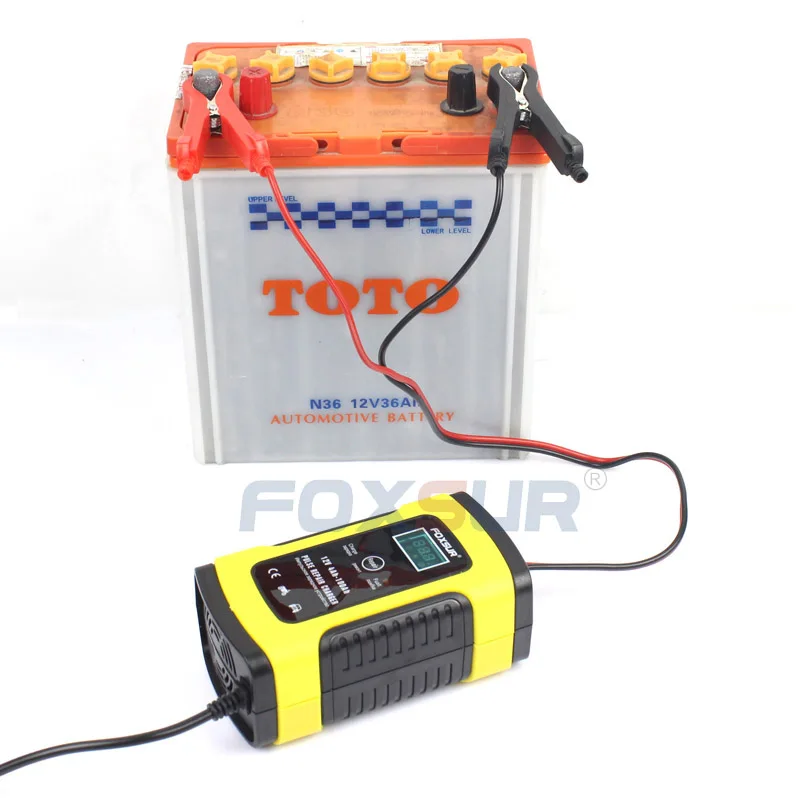 FOXSUR 12V 5A Pulse Battery Charger LCD Display, Motorcycle & Car Battery Charger, 12V AGM GEL WET Lead Acid Battery Charger