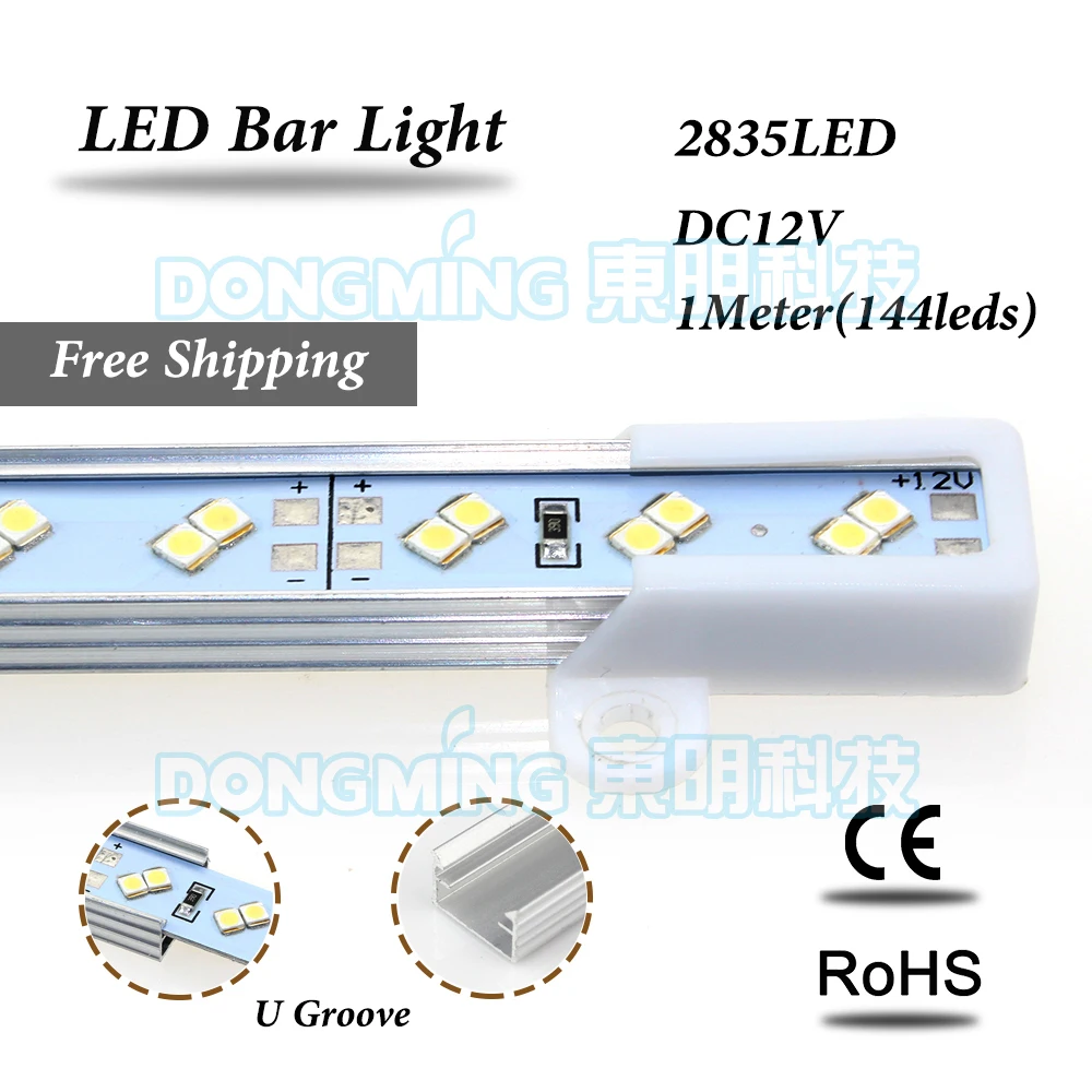 

50pcs non waterproof IP25 U/V groove aluminum led rigid strip 2835 12V 144led/m white/warm white double row led light bar